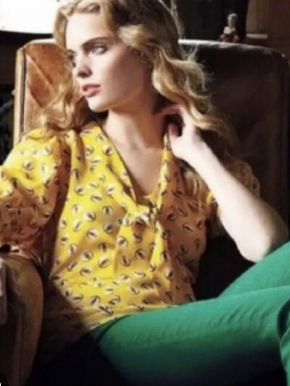 Anthropologie Girls From Savoy Silk Yellow Short Sleeve Tie Neck Blouse